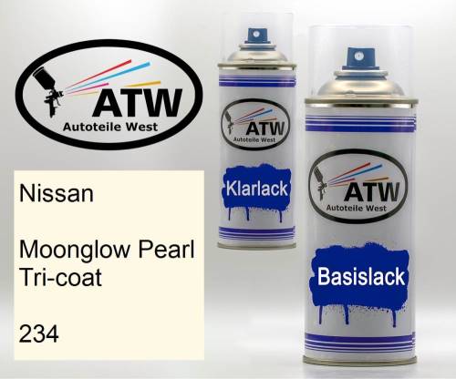 Nissan, Moonglow Pearl Tricoat, 234: 400ml Sprühdose + 400ml Klarlack - Set, von ATW Autoteile West.